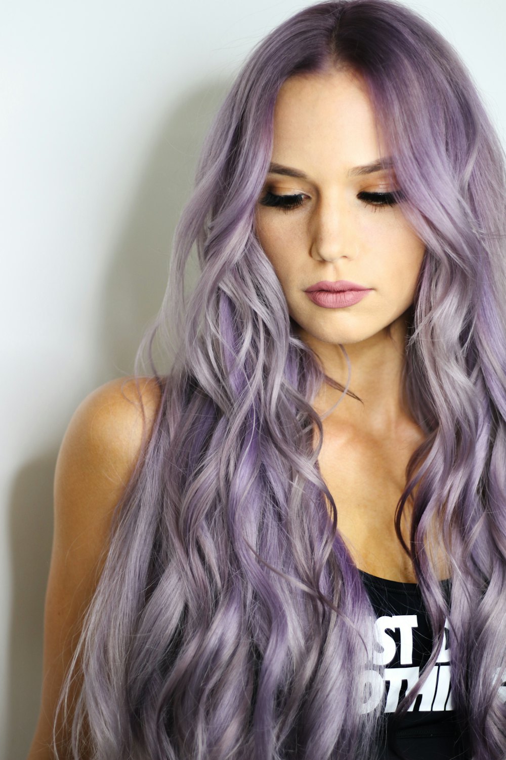 Pastel lavender fashion color with loose curls